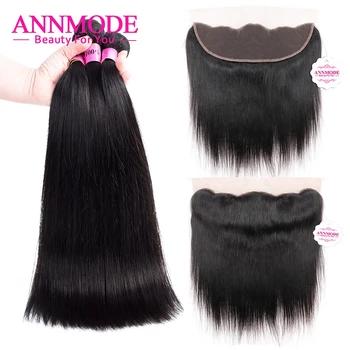 Annmode перуанский прямые волосы 13x4 Синтетический Frontal шнурка волос Синтетическое закрытие волос с 3 пучки волос Ткань натуральный Цвет-челове... - купить со скидкой