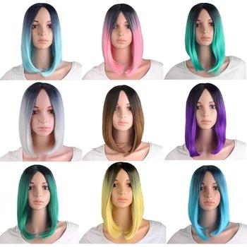 MapofBeauty 14 "черный блондинка синий серый розовый парик длинные прямые прическа короткие Искусственные парики для женщин термостойкие синтети... - купить со скидкой