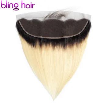 Bling hair Blonde 613 бразильские прямые волосы закрытие 13*4 Кружева Фронтальная с ребенком волос предварительно сорвал 100% Remy натуральные волосы зак... - купить со скидкой