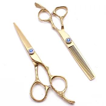 5,5 "16 см 440C индивидуальный логотип золото Hairderssing ножницы истончение ножницы сливы ручка Салон ножницы C9002 - купить со скидкой