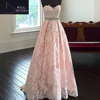 Винтаж Кружево Свадебные платья развертки поезд Кружево на спине Vestido де Novia 2018 бисером Пояса халат де mariée розовый свадебное платье - купить со скидкой