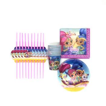 Горячие Shimmer Shine Бумага 20Cup 20 плиты 20 Пластик соломы Семья вечерние малыш выступает рождения гибкие соломы украшения питания 80 шт. - купить со скидкой