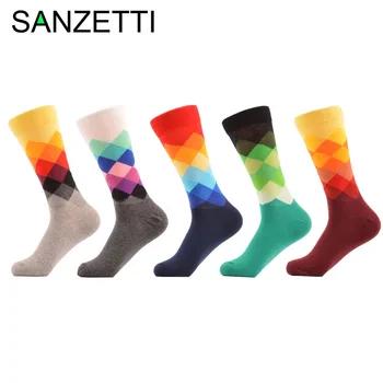 SANZETTI 5 пара Счастливые носки хлопок бренд Harajuku мужские носки Красочное платье вязаные длинные забавные носки свадебные подарки США размер (7... - купить со скидкой
