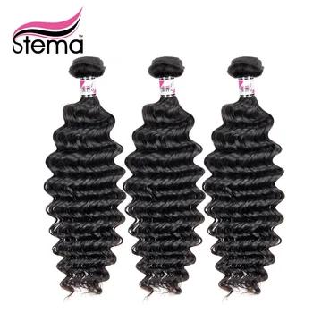 Stema волос перуанский глубокая волна пучки плетение 3 шт./лот 100% волосы Remy натуральные волосы утка натуральный цвет бесплатная доставка - купить со скидкой