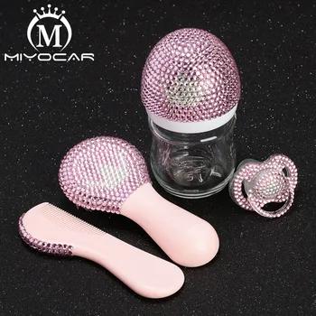 MIYOCAR красивый набор все ручной работы Безопасный детский гребень bling розовый соска и bling детская бутылка для детского душа подарок - купить со скидкой