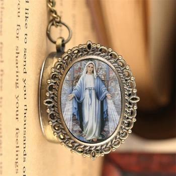 Винтаж католический Пресвятой Девы Мэри кварцевые карманные часы Ретро Бронзовый Сувенир Кулон часы с ожерельем подарки для мужчин женщи... - купить со скидкой