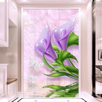 Современный простой 3D рельеф цветок лилии вход Задний план украшение стены картина нетканые Гостиная коридор настенной Бумага - купить со скидкой