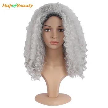 MapofBeauty 20 "Длинные афро странный фигурные парики для женский, черный серый микс жаропрочных синтетических волос афроамериканец прическа - купить со скидкой