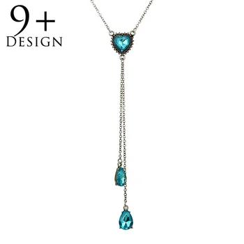 Девять дизайн Boho блеск сердце кристалл кулон ожерелья Elelgant с длинной бахромой цепи ожерелья прополка Обручение украшения подарок - купить со скидкой