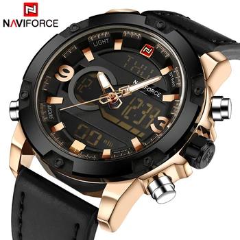 Naviforce мода двойной дисплей цифровой Элитный бренд кварцевые Wristwatche для мужчин водонепроницаемые спортивные часы кожа Военная Униформа часы - купить со скидкой