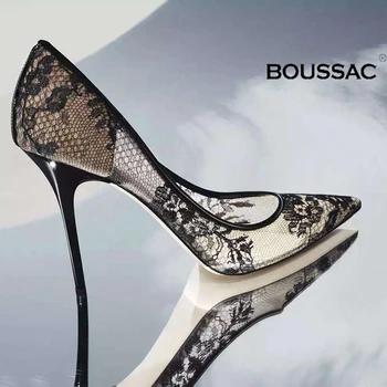Boussac/элегантные кружевные женские туфли-лодочки на высоком каблуке, прозрачные свадебные туфли с цветочным кружевом, женские пикантные веч... - купить со скидкой