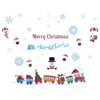 С Рождеством Христовым окно наклейки Снеговик Санта Лось снежинки поезд Съемный Наклейки на стены настенной росписи витрина окно - купить со скидкой