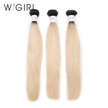Wigirl волосы бразильских волос 3 Комплект s 1B/613 Ombre Блондинка прямо человеческих волос, плетение Tone Dark Roots Platinum цвет волос Комплект - купить со скидкой