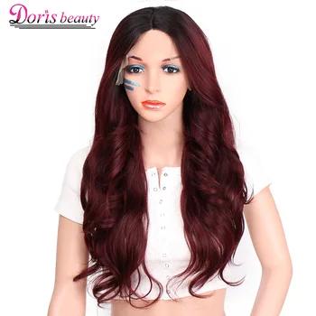 Doris красота Ombre синтетические волосы на кружеве парик синтетический красный волнистые длинные Искусственные парики для женщин - купить со скидкой