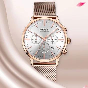 Часы megir спортивные часы Женская мода нержавеющая сталь хронограф Белое золото часы Wamen женские часы лучший бренд класса люкс - купить со скидкой