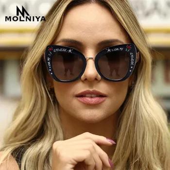 На молниию 2019 Винтаж «кошачий глаз» буквы черные Модные негабаритных солнцезащитные очки для Для женщин дизайнер новый UV400 очки Óculos - купить со скидкой