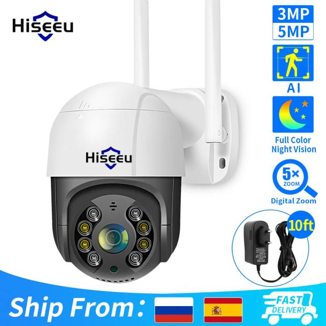 Hiseeu 4K 8MP смарт Wifi PTZ камера 5x цифровой зум AI Обнаружение человека ONVIF Беспроводная CCTV IP камера Iptv защита безопасности - купить со скидкой
